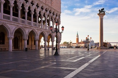 beautiful view of doge's palace at san marco square, venice, italy