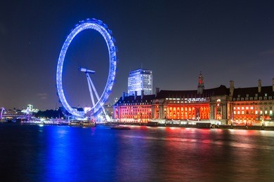 london cityscape with millennium wheel at night
