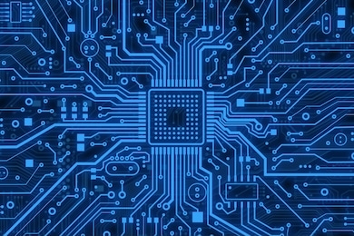 modern technology concept. blue computer microcircuit as background, top view. illustration