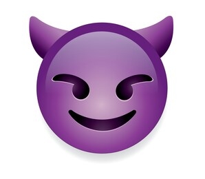 high quality emoticon smiling with horns, devil emoji isolated on white background.
purple face devil emoji.popular chat elements. trending emoticon.