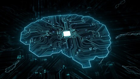 artificial intelligence (ai), data mining, deep learning modern computer technologies. 
futuristic cyber technology innovation. 
brain representing artificial intelligence with printed circuit board (
