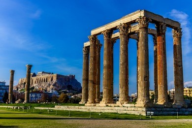 ruins of ancient temple of zeus, athens, greece, hdr photo