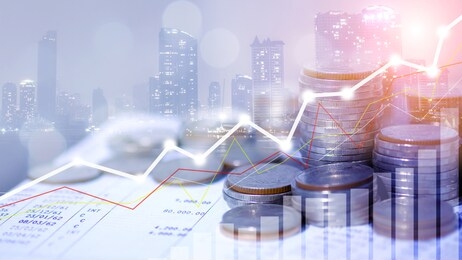 stock market or forex trading graph, rows of coins for finance and business concept, forex trading candlestick chart economic , ecn digital economy, business, money, passive income. 50mp