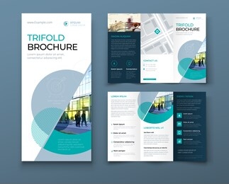 tri fold brochure design with circle, corporate business template for tri fold flyer. layout with modern photo and abstract circle background. creative concept folded flyer or brochure.