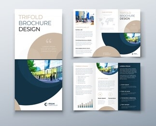 tri fold brochure design with circle, corporate business template for tri fold flyer. layout with modern photo and abstract circle background. creative concept folded flyer or brochure.