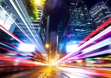 modern city at night, hong kong, china.