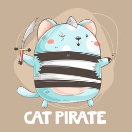 cute cat in pirate costume, t-shirt design