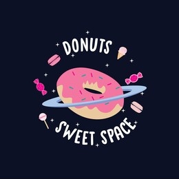 donuts sweet space text, galaxy, illustration, vector
