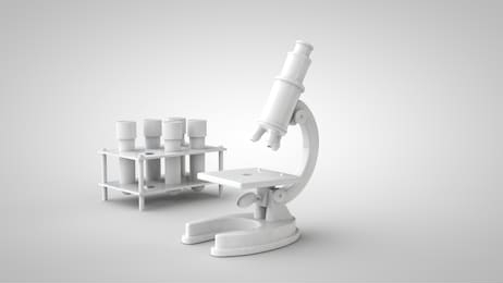 scientific research. analysis laboratory research. monochrome 3d illustration. microscope and test tubes