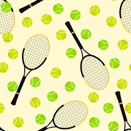 seamless pattern of tennis balls and rackets on white background. summer sport vector print. design for textile, wallpaper, sport equipment and banner. sports, fitness, activity vector illustration.