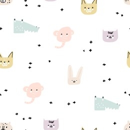 childish seamless pattern with different animals. creative childish texture for fabric, wrapping, textile, wallpaper, apparel. vector illustration.