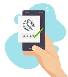 fingerprint security identification via digital biometric sensor online on mobile phone or smartphone finger print secure authentication and authorization and cellphone password access id verification