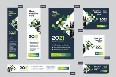 city background corporate web banner template in multiple sizes. easy to adapt to brochure, annual report, magazine, poster, corporate advertising media, flyer, website.