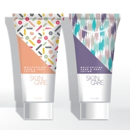 vector cosmetics, skincare, haircare healthcare, beauty or medical tube packaging set with pattern printed
