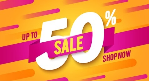 vector illustration 50 percent off sale banner. modern and dynamic look.