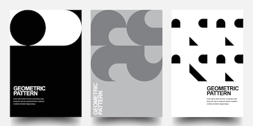 minimal geometric posters set. monochrome patterns. bauhaus and swiss pattern background, abstract geometric shape design vector poster. eps10 vector.