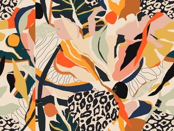 modern colorful abstract pattern with leopard print. creative collage contemporary seamless pattern. fashionable template for design.