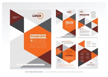 creative multipurpose brochure design template with cover back and inside pages. trendy minimalist flat triangular design. vertical a4 format.