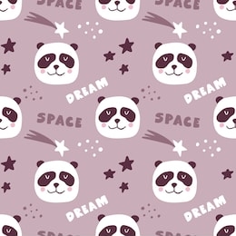 cute seamless hand drawn pattern with panda cosmonaut, stars, space. scandinavian style. vector illustration for kids, nursery,  fabric etc