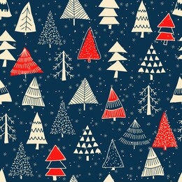 christmas seamless pattern for greeting cards, wrapping papers. doodle christmas trees. hand drawn winter background. vector illustration.