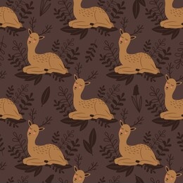 baby deer seamless pattern. cute deer and hand drawn flowers texture. illustration of pattern background seamless, deer animal