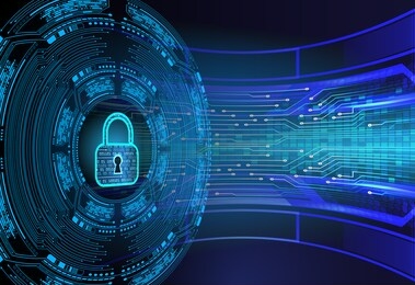 closed padlock on digital background, cyber security