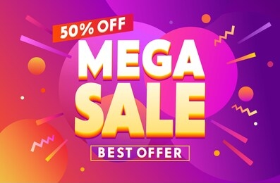 mega sale for web app banner. abstract creative background in bright colors. fluid promotion gradient shapes composition. cool design for card, poster, invitation or flyer. discount special offer.
