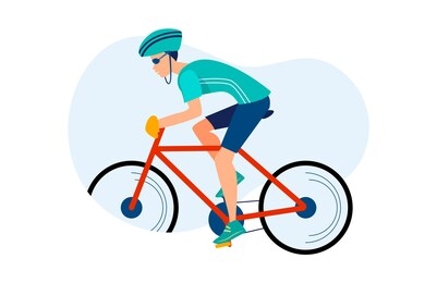 athletic man cycling outdoors. athlete riding bike, hardhat, race flat vector illustration. sport, activity, lifestyle concept for banner, website design or landing web page