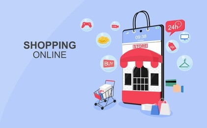 shopping online concept for flat design, online trading for web page, website, template and background, vector illustration about shopping online