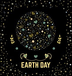 poster earth day with earth in cosmos and starry frame and text earth day isolated on the background of night sky. festive vector illustration with planet and ecology topic