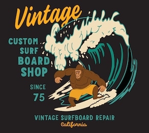 vector california coast and surf illustration for tshirt print