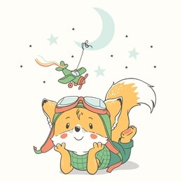vector illustration of a cute little red fox wearing flying goggles, dreaming of becoming a pilot.