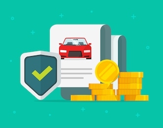 car or auto insurance financial guarantees purchase protection or automobile secure safety buy guarantee care warranty vector flat cartoon, assurance legal doc policy concept modern design