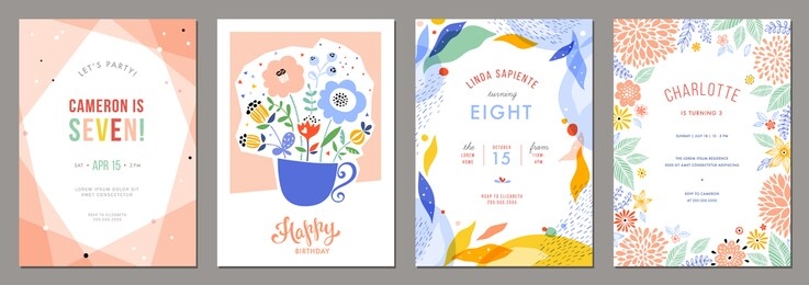 set of floral universal artistic templates. good for birthday, bridal and baby shower. vector illustration.