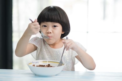 kid eating food, happy time, breakfast
