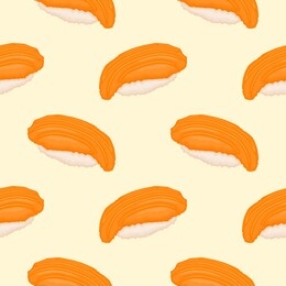 yummy salmon sushi on yellow background