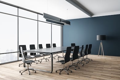 modern meeting room with panoramic city view and  daylight. presentation and corporate concept. 3d rendering