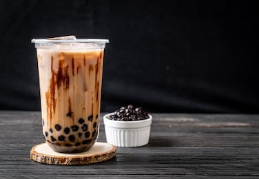 taiwan milk tea with bubble on wood table