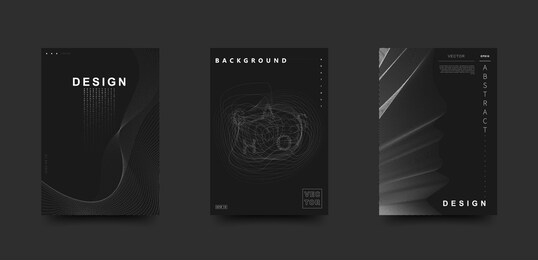 elegant black and white colors cover set. abstract chaotic particles pattern. vector minimalistic design for a template of poster, flyer, card, brochure.