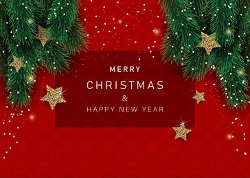 christmas banners with decorated stars with branches. with snow frames on a red background. festive header design for your website