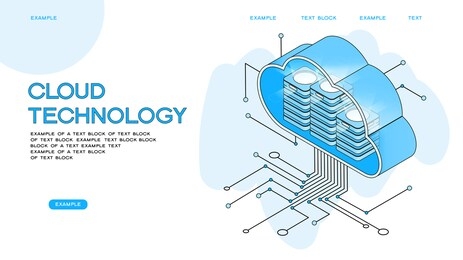 cloud computing.  online devices upload, download information. data in database on cloud services. isometric concept. modern 3d isometric vector illustration of web page.