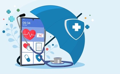 health insurance online concept. healthcare on mobile.healthcare, finance and medical service. vector illustration about health insurance.