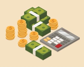
flat isometric illustration of money with calculator. image fo your business