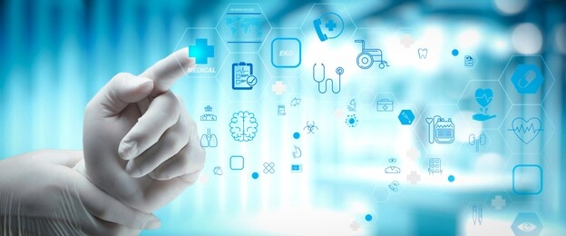 health care and medical technology services concept with tele medicine and ar interface.smart medical doctor working with operating room as concept 