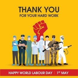 thank you to all workers for your hard work with vector and orange background. happy world labour day, 1st may.