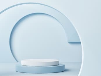 mock up podium for product presentation, blue background, 3d render, 3d illustration