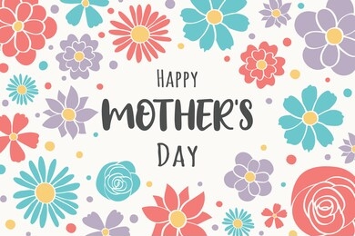 mother’s day card with hand drawn flowers and greetings. vector
