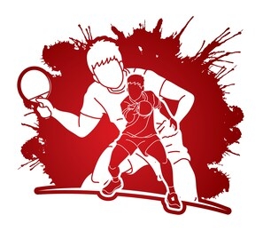 group of ping pong players, table tennis players action cartoon sport graphic vector.