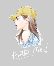 better me slogan with girl in yellow cap illustation