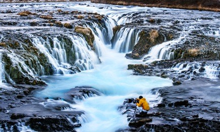 bruarfoss,iceland with the photographer during sunset